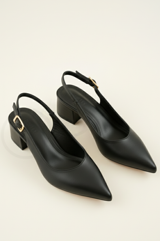 BRIELFY Noir – Siyah Cilt 5 cm Topuklu Tokalı Slingback Ayakkabı