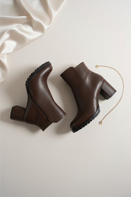 Brielfy Düz Kahverengi Topuklu Kadın Bot | Zamansız Şıklık, Günlük Konfor