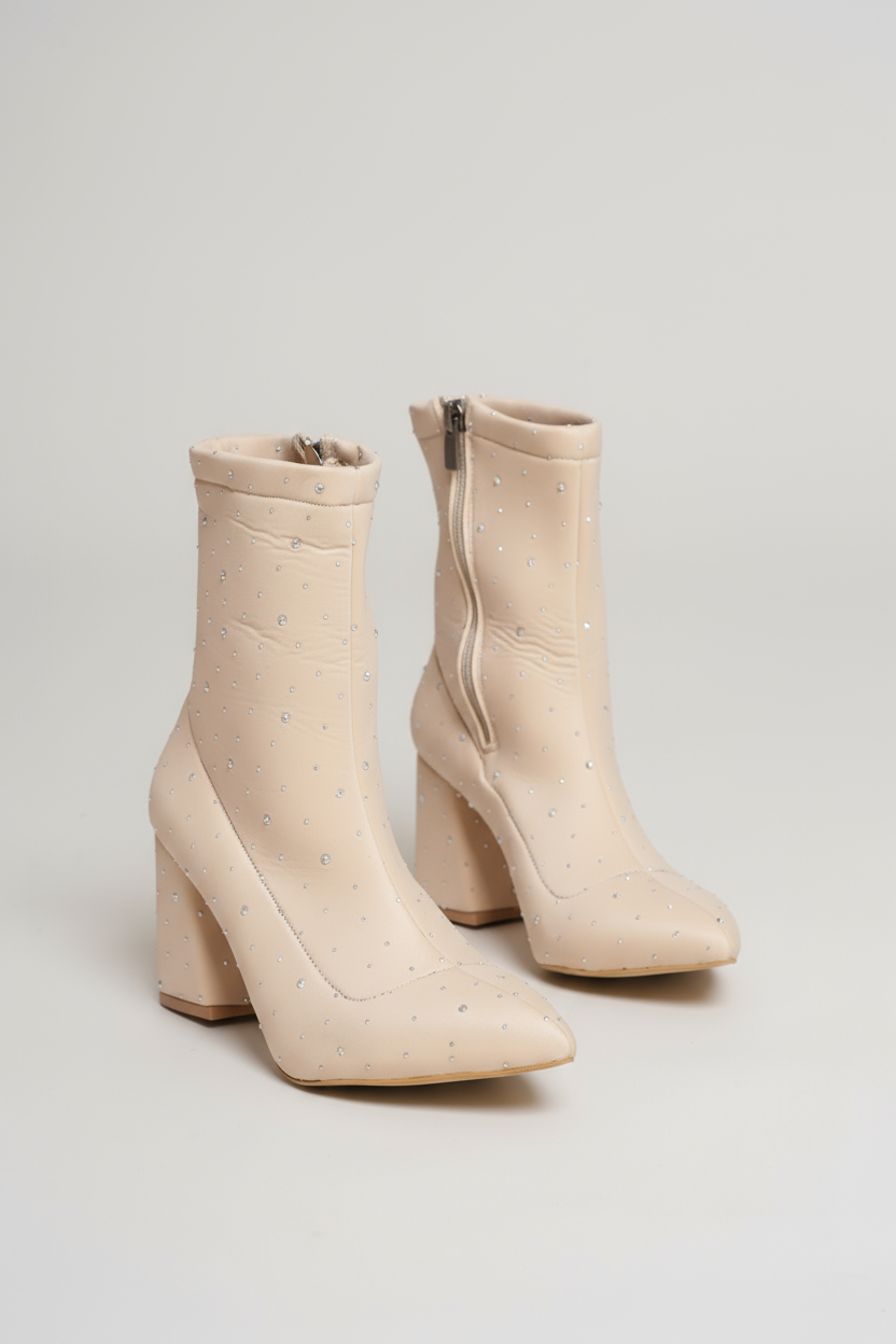 Brielfy Lumière Taş Detaylı Streç Topuklu Bot Bej