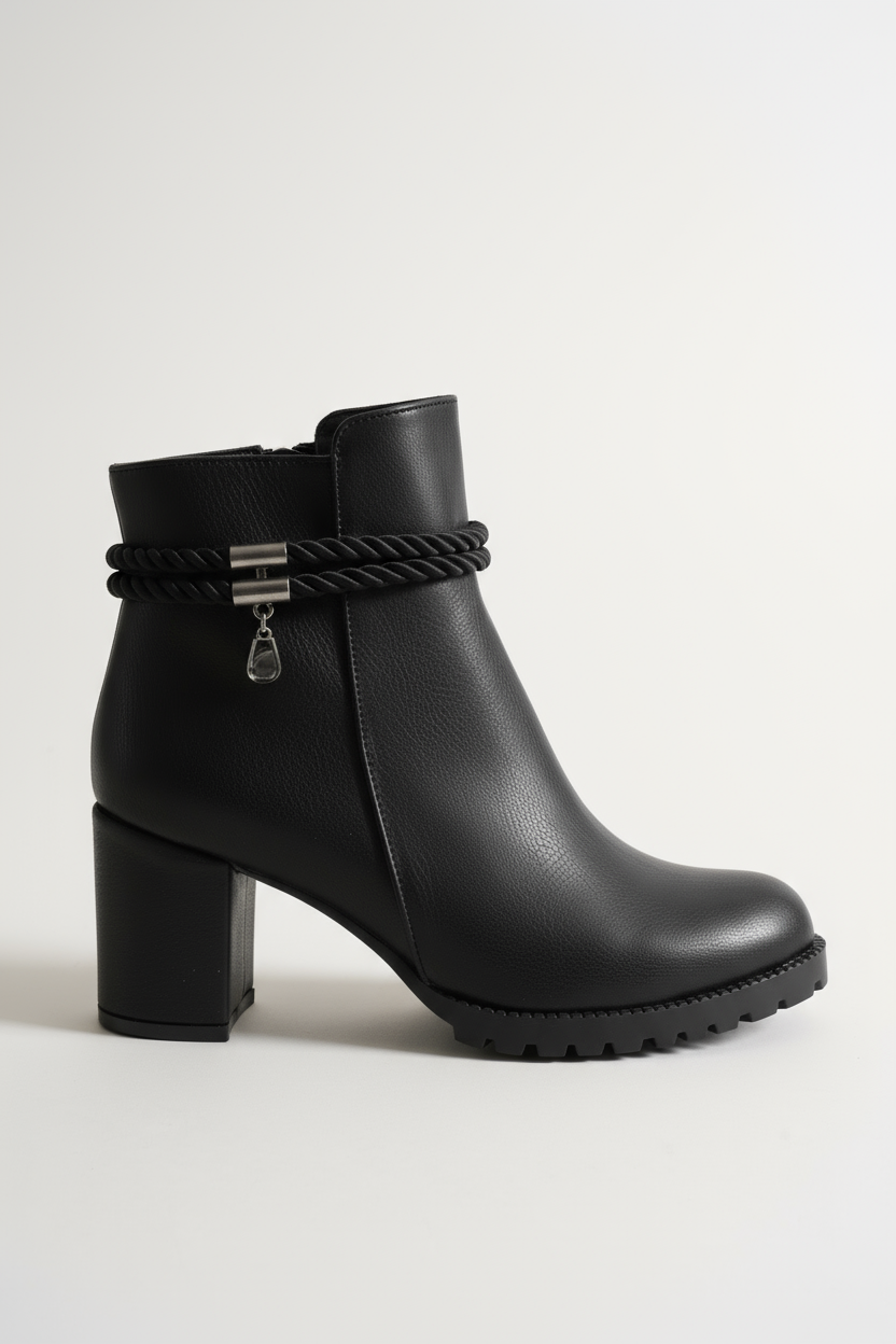 Brielfy Halat Tokalı Siyah Topuklu Kadın Bot | Güçlü, Modern ve Zamansız