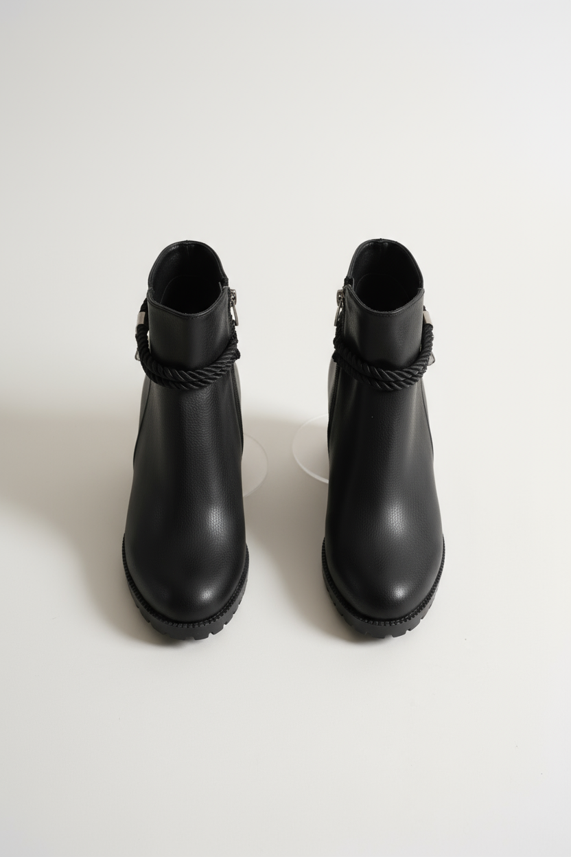 Brielfy Halat Tokalı Siyah Topuklu Kadın Bot | Güçlü, Modern ve Zamansız