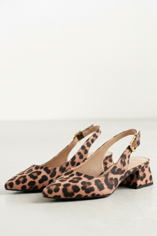 BRIELFY Safari – Leopar Desenli 5 cm Topuklu Tokalı Slingback Ayakkabı
