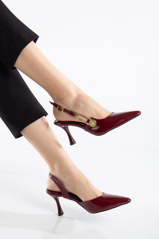 Brielfy Bej Rugan Düğme Detaylı 7 cm Topuklu Slingback Ayakkabı – Neolit Taban, Sivri Burun