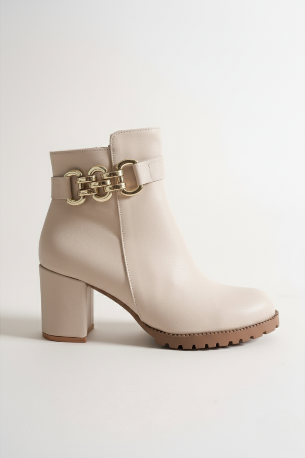 Brielfy Altın Tokalı Bej Topuklu Kadın Bot | Kışlık Şık Günlük Bot