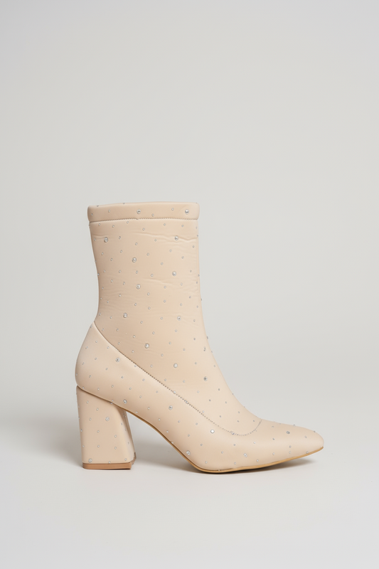 Brielfy Lumière Taş Detaylı Streç Topuklu Bot Bej