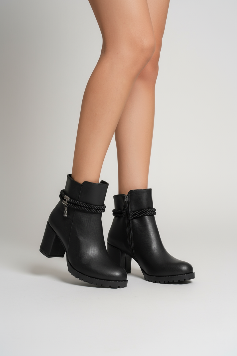 Brielfy Halat Tokalı Siyah Topuklu Kadın Bot | Güçlü, Modern ve Zamansız