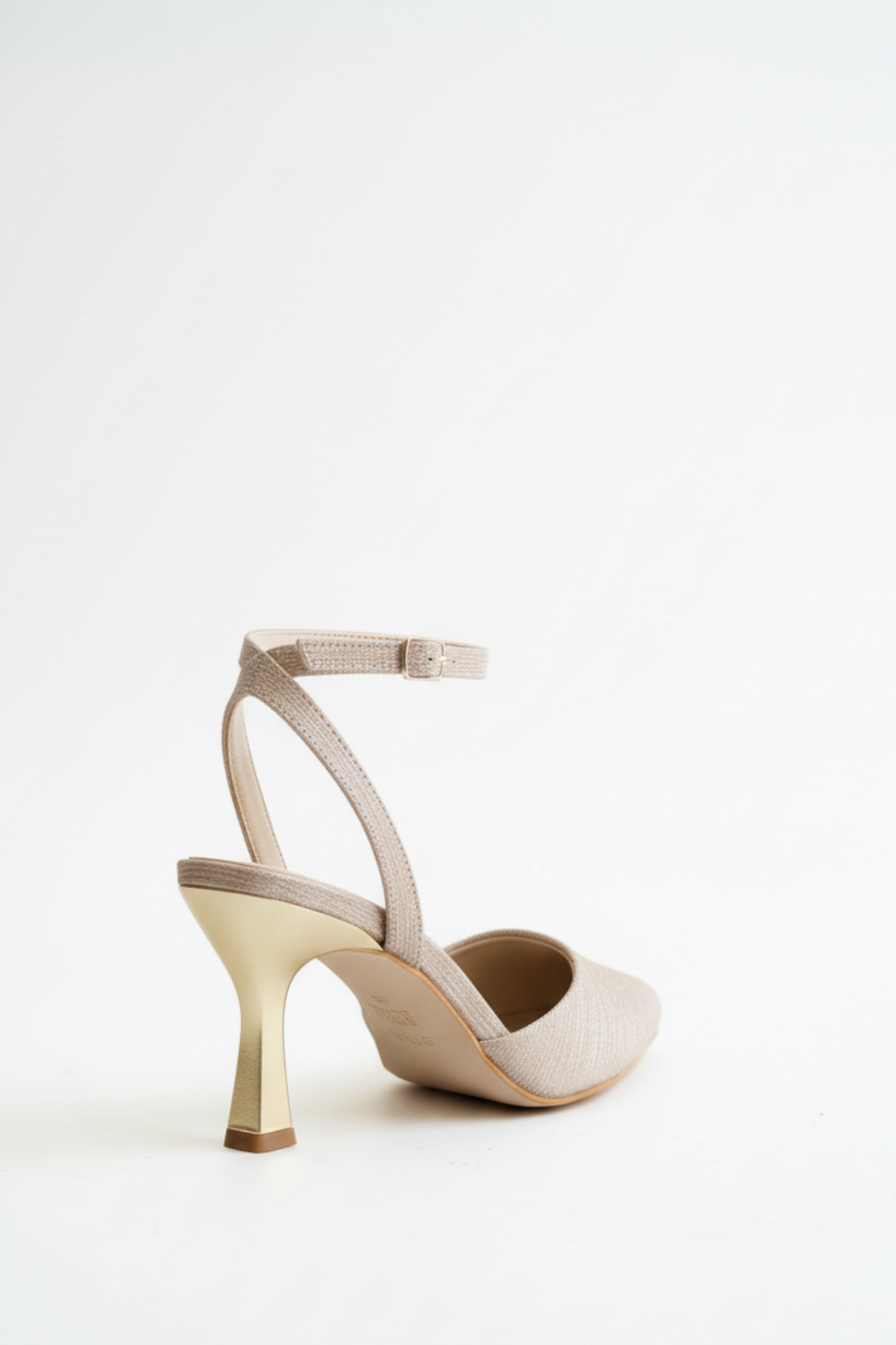 BRIELFY – Bej Simli Bilekten Bağlamalı İnce Topuklu Ayakkabı – 9 cm