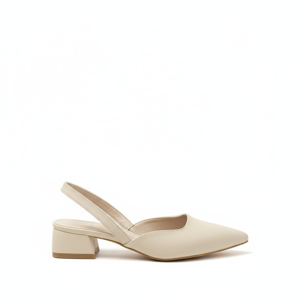 BRIELFY Soft Modern Muse – Bej Cilt Slingback Blok Topuk Ayakkabı – 5 cm