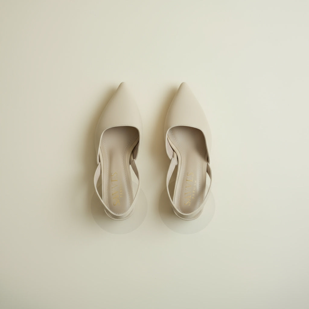 BRIELFY Soft Modern Muse – Bej Cilt Slingback Blok Topuk Ayakkabı – 5 cm