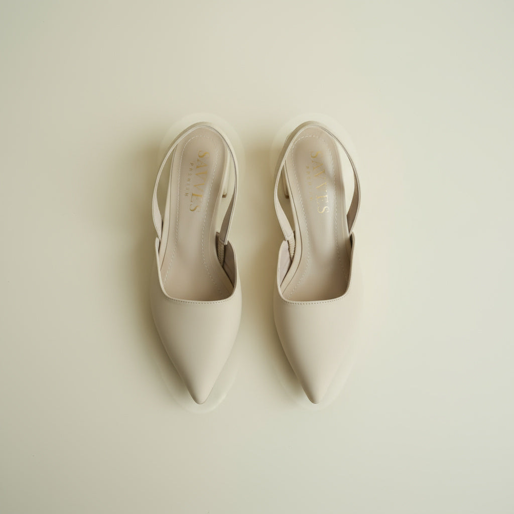 BRIELFY Soft Modern Muse – Bej Cilt Slingback Blok Topuk Ayakkabı – 5 cm