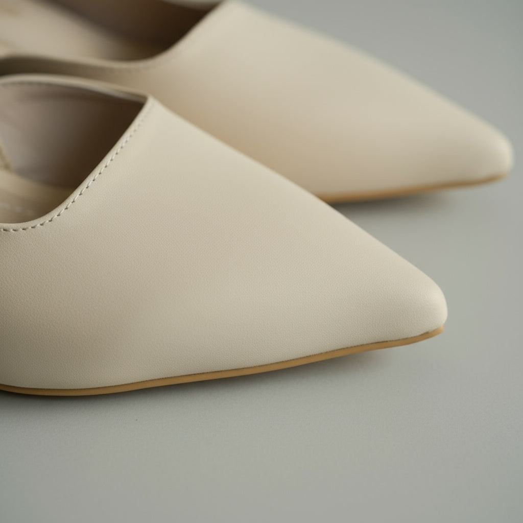 BRIELFY Soft Modern Muse – Bej Cilt Slingback Blok Topuk Ayakkabı – 5 cm