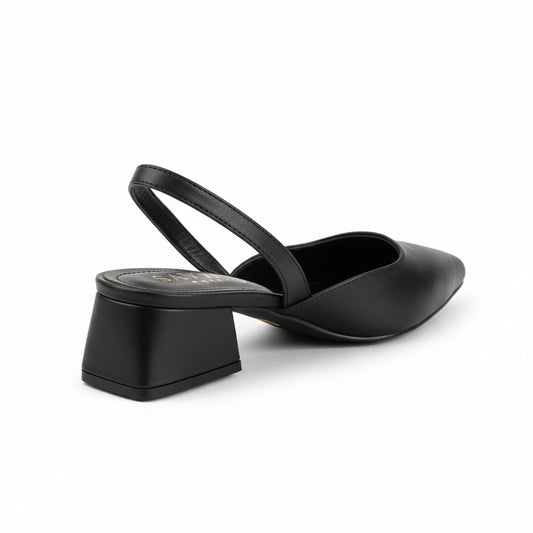 BRIELFY Soft Modern Muse – Siyah Cilt Slingback Blok Topuk Ayakkabı – 5 cm