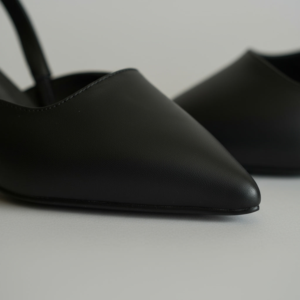 BRIELFY Soft Modern Muse – Siyah Cilt Slingback Blok Topuk Ayakkabı – 5 cm