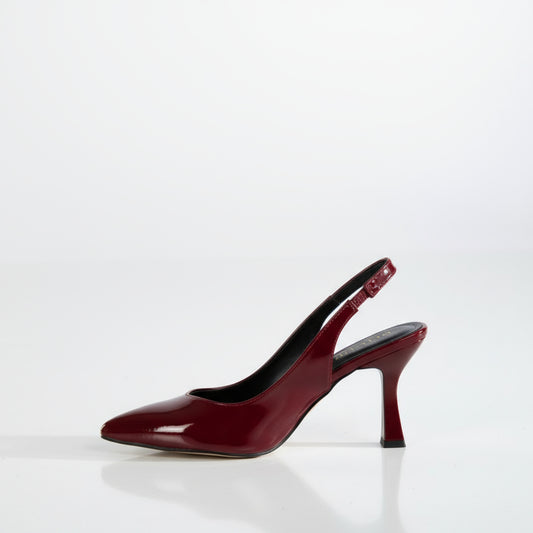 BRIELFY Timeless Elegance – Bordo Rugan Düz Lastik Slingback Topuklu Ayakkabı – 9 cm