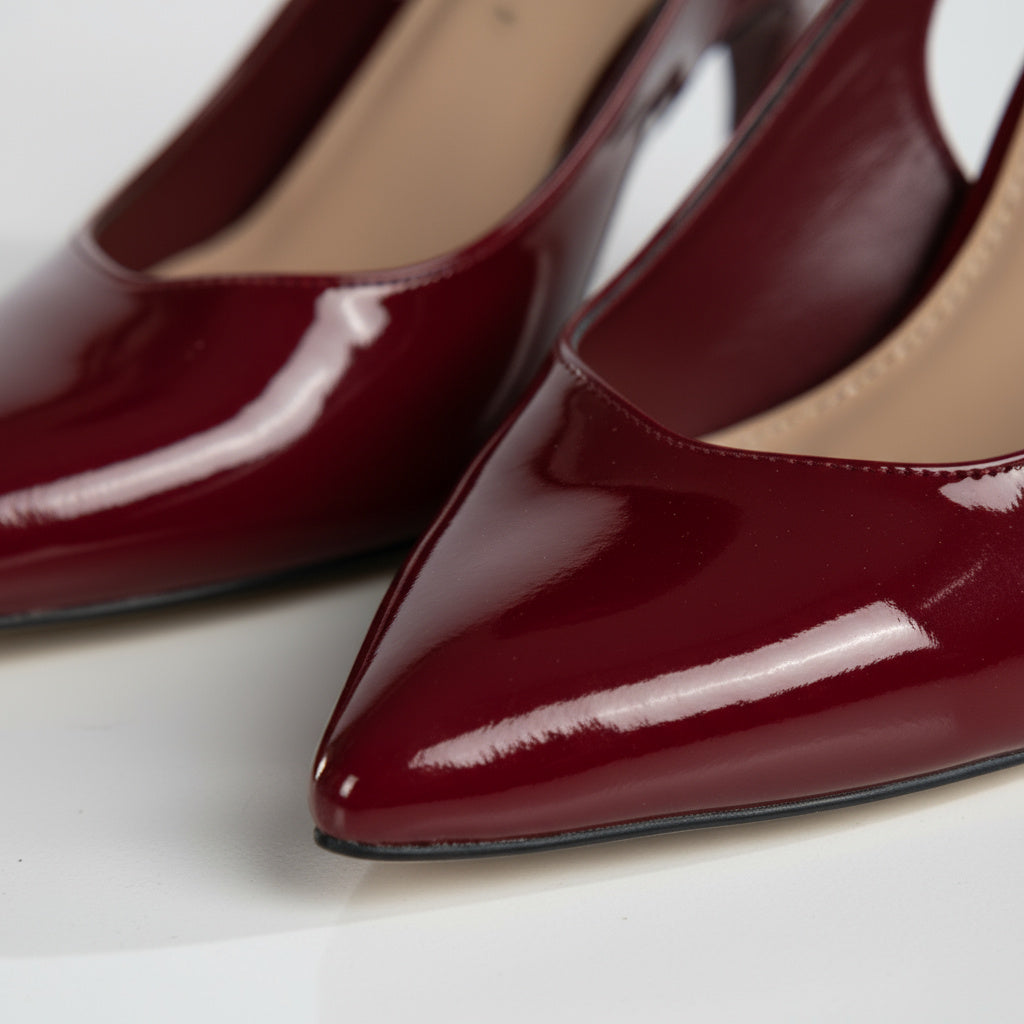 BRIELFY Timeless Elegance – Bordo Rugan Düz Lastik Slingback Topuklu Ayakkabı – 9 cm