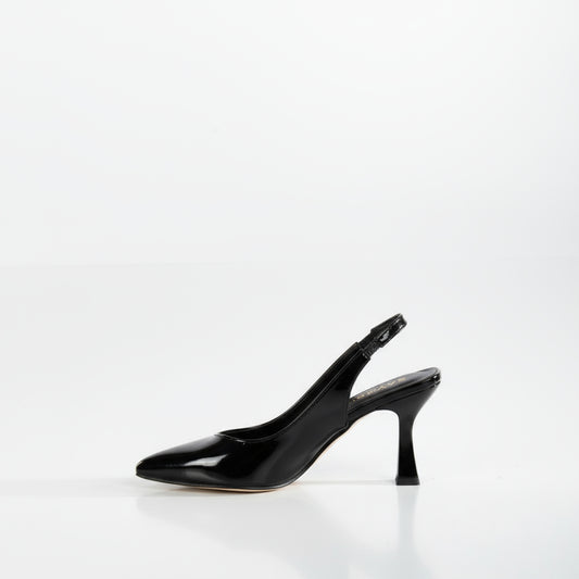 BRIELFY Timeless Elegance – Siyah Rugan Düz Lastik Slingback Topuklu Ayakkabı – 9 cm
