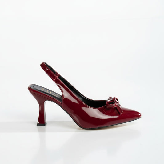 BRIELFY Midnight Grace – Bordo İnce Fiyonk Detaylı Slingback Topuklu Ayakkabı – 9 cm