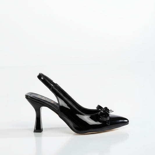 BRIELFY Midnight Grace – Siyah İnce Fiyonk Detaylı Slingback Topuklu Ayakkabı – 9 cm