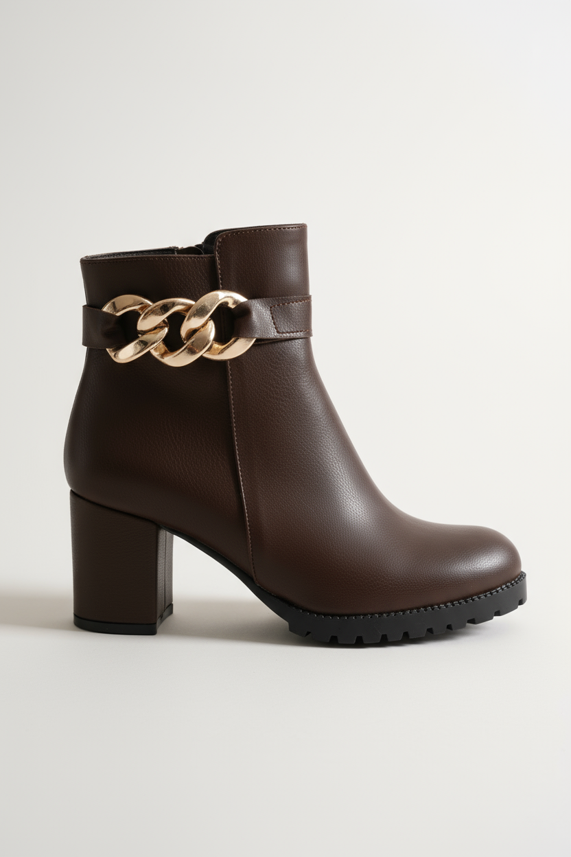 Brielfy Burma Tokalı Kahverengi Topuklu Kadın Bot | Şık, Konforlu ve Zamansız