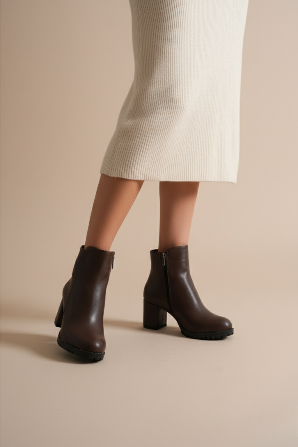 Brielfy Düz Kahverengi Topuklu Kadın Bot | Zamansız Şıklık, Günlük Konfor