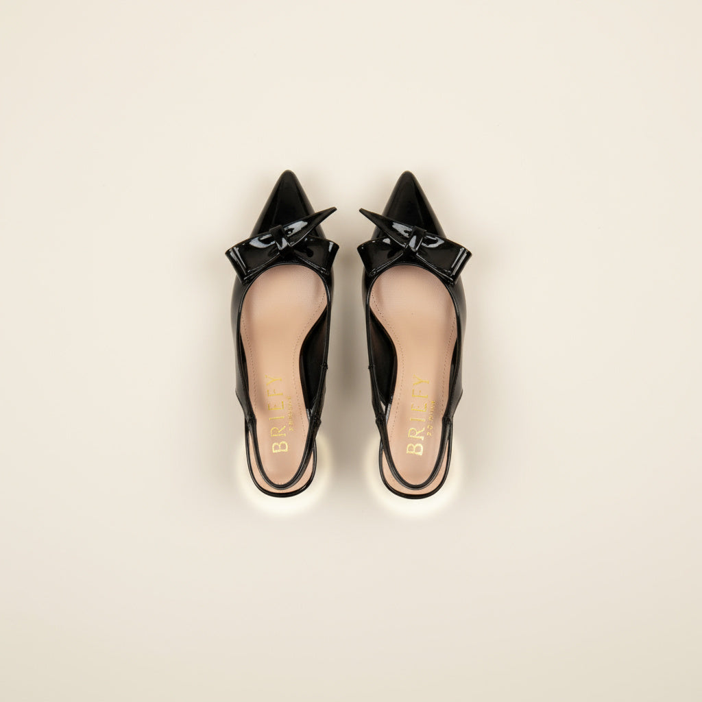 BRIELFY – Siyah Rugan Kalın Fiyonk Detaylı Slingback Topuklu Ayakkabı – 9 cm