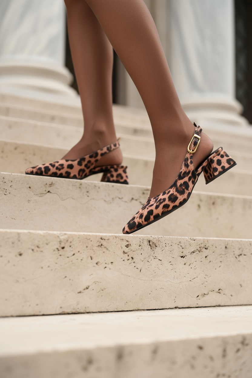 BRIELFY Safari – Leopar Desenli 5 cm Topuklu Tokalı Slingback Ayakkabı