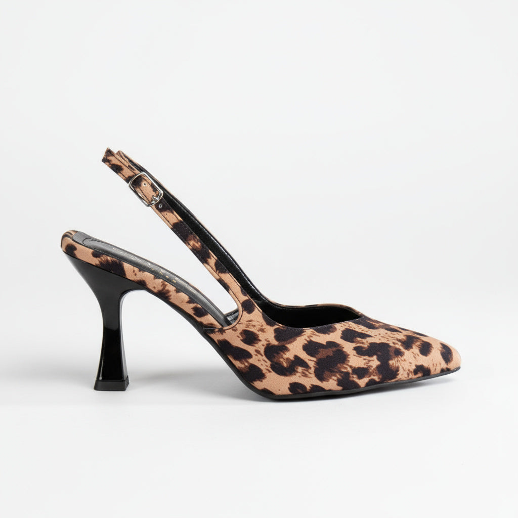 BRIELFY – Leopar Desenli Slingback İnce Topuk Ayakkabı – 9 cm