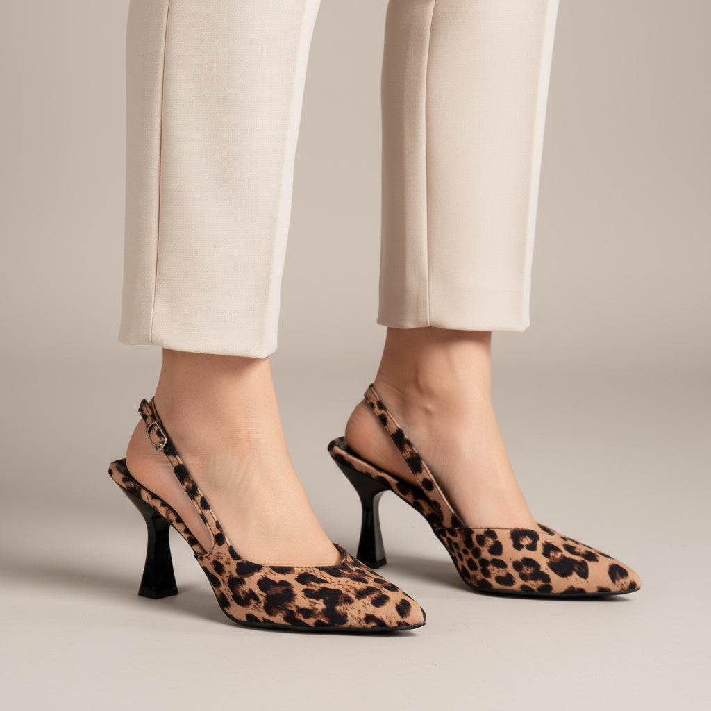 BRIELFY – Leopar Desenli Slingback İnce Topuk Ayakkabı – 9 cm