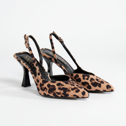 BRIELFY – Leopar Desenli Slingback İnce Topuk Ayakkabı – 9 cm