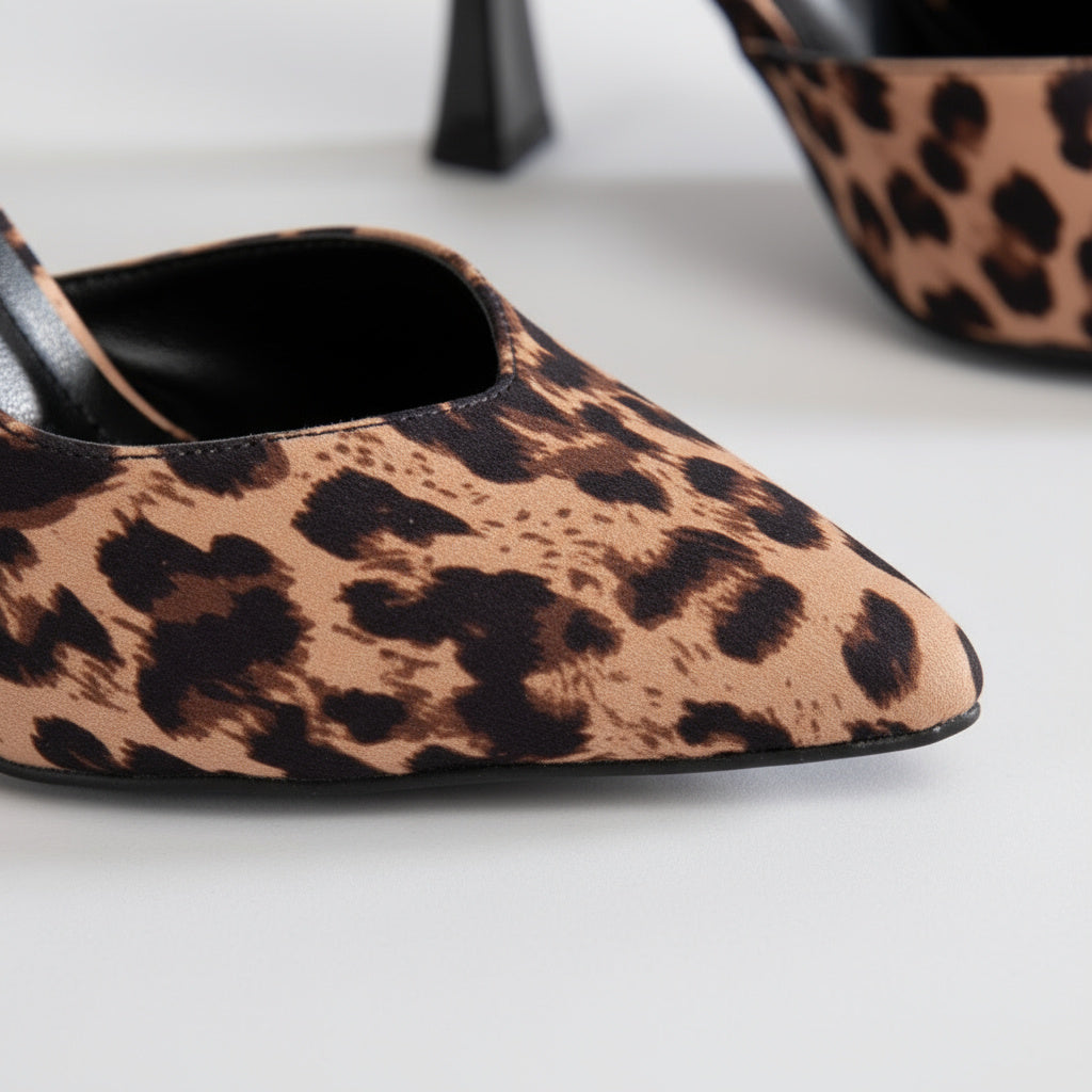BRIELFY – Leopar Desenli Slingback İnce Topuk Ayakkabı – 9 cm