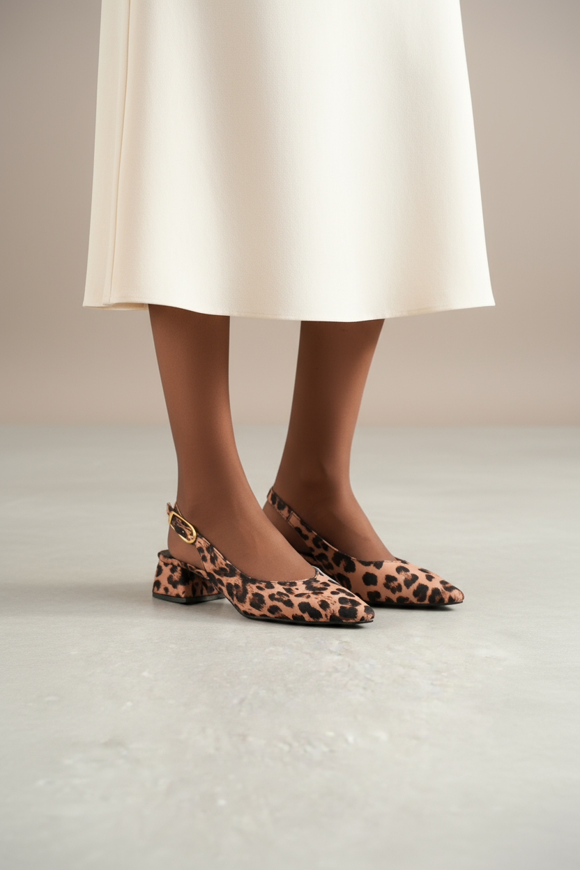 BRIELFY Safari – Leopar Desenli 5 cm Topuklu Tokalı Slingback Ayakkabı