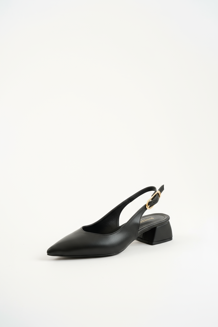 BRIELFY Noir – Siyah Cilt 5 cm Topuklu Tokalı Slingback Ayakkabı