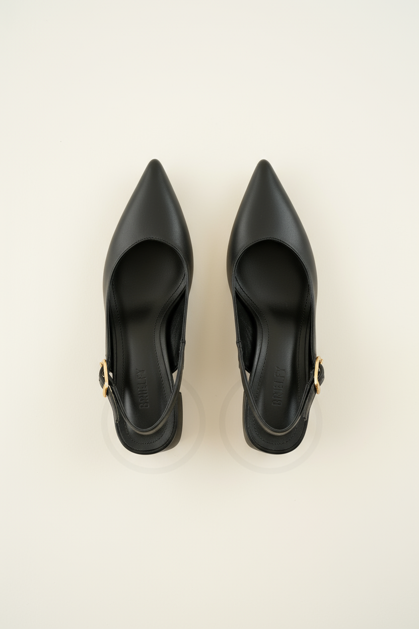 BRIELFY Noir – Siyah Cilt 5 cm Topuklu Tokalı Slingback Ayakkabı
