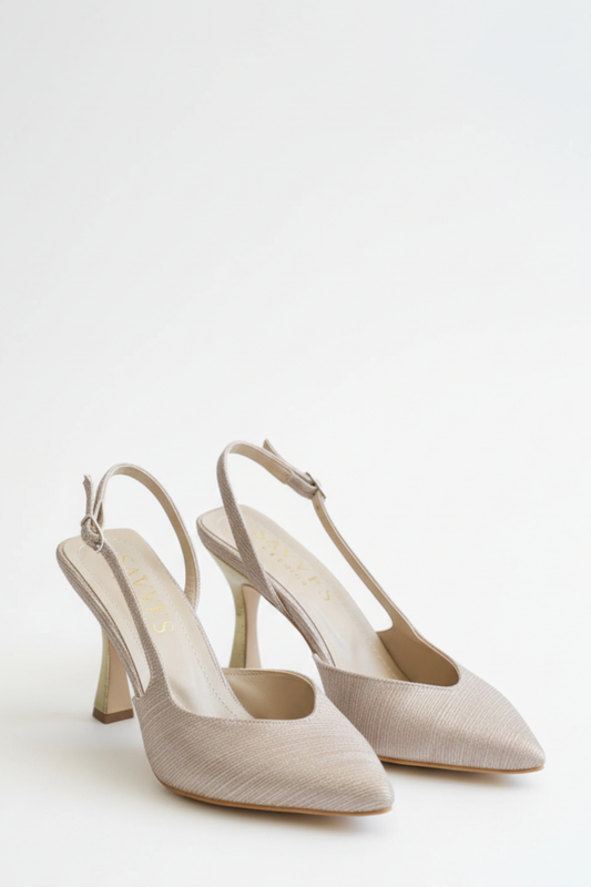BRIELFY – Bej Simli Slingback İnce Burun Topuklu Ayakkabı – 9 cm