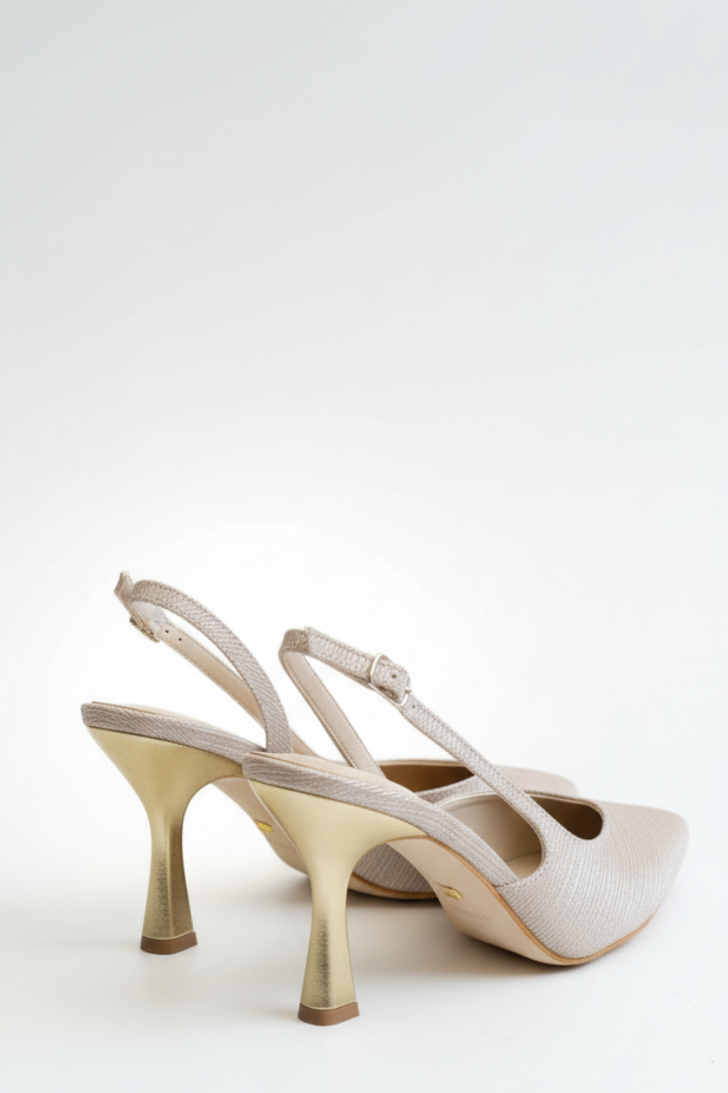 BRIELFY – Bej Simli Slingback İnce Burun Topuklu Ayakkabı – 9 cm