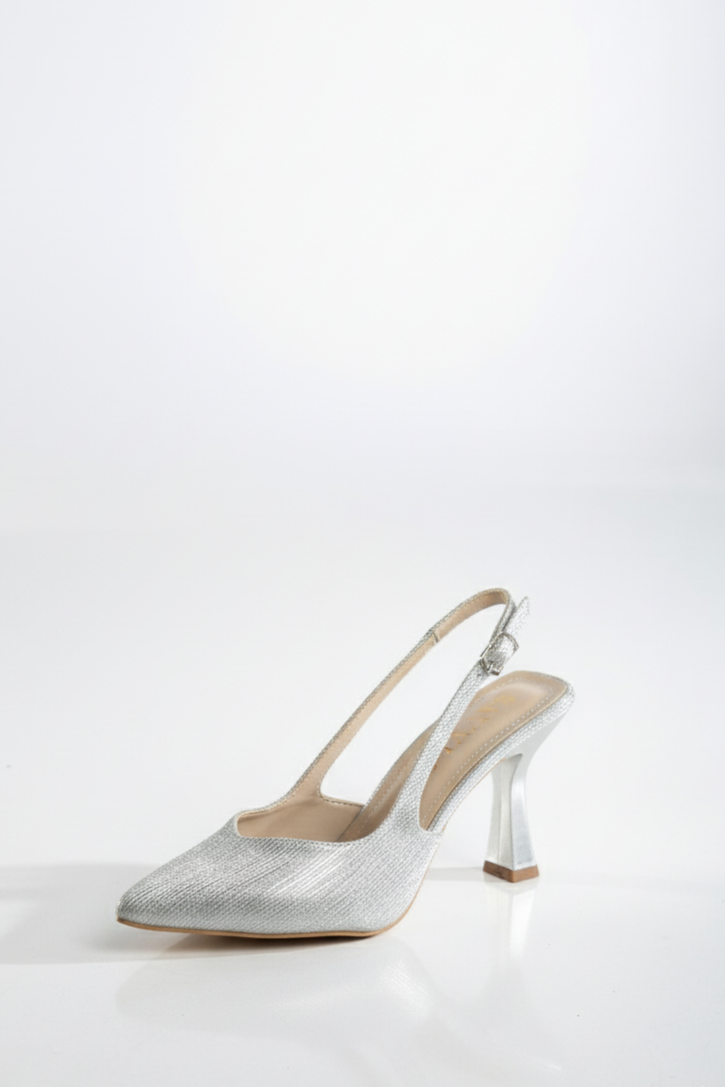 BRIELFY – Gümüş Simli Slingback İnce Burun Topuklu Ayakkabı – 9 cm
