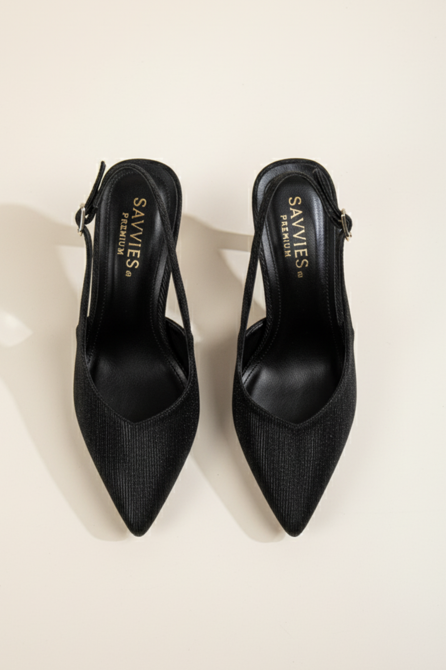 BRIELFY – Siyah Simli Slingback İnce Burun Topuklu Ayakkabı – 9 cm