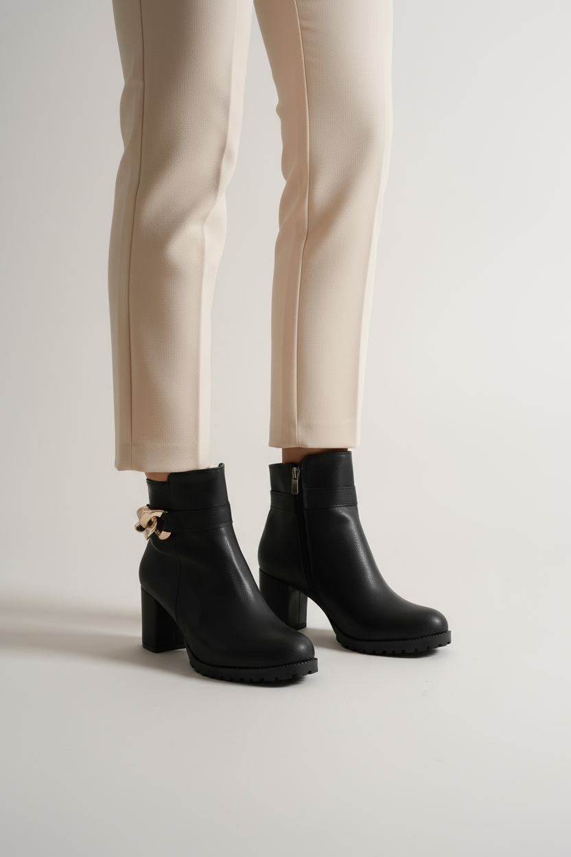 Brielfy Burma Tokalı Siyah Topuklu Kadın Bot | Şık, Güçlü ve Zarif