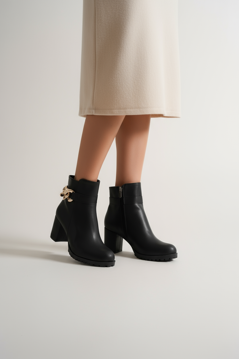 Brielfy Burma Tokalı Siyah Topuklu Kadın Bot | Şık, Güçlü ve Zarif