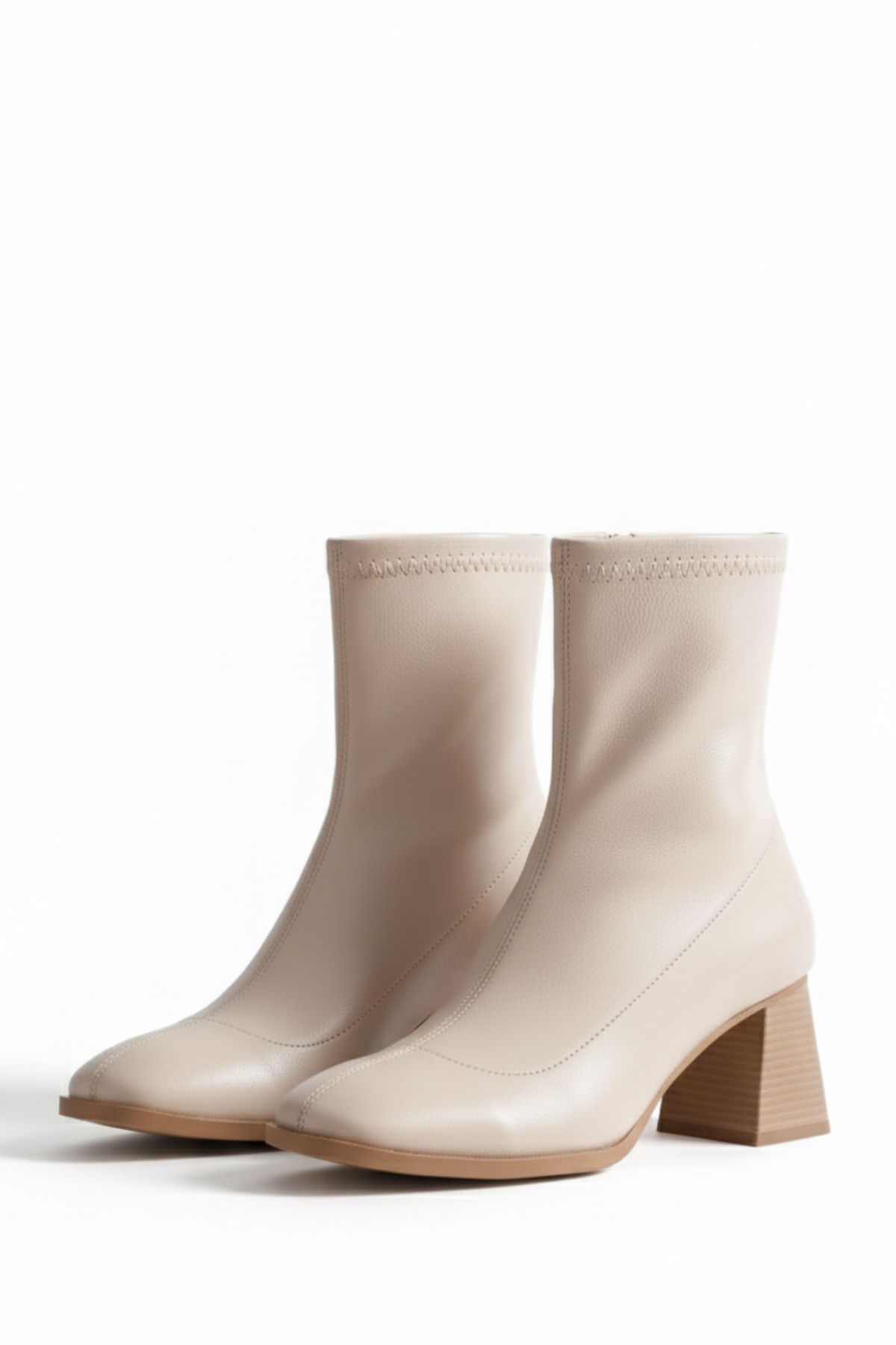 BRIELFY – Bej Streç Bilek Boy Fermuarlı Topuklu Bot – 5 cm
