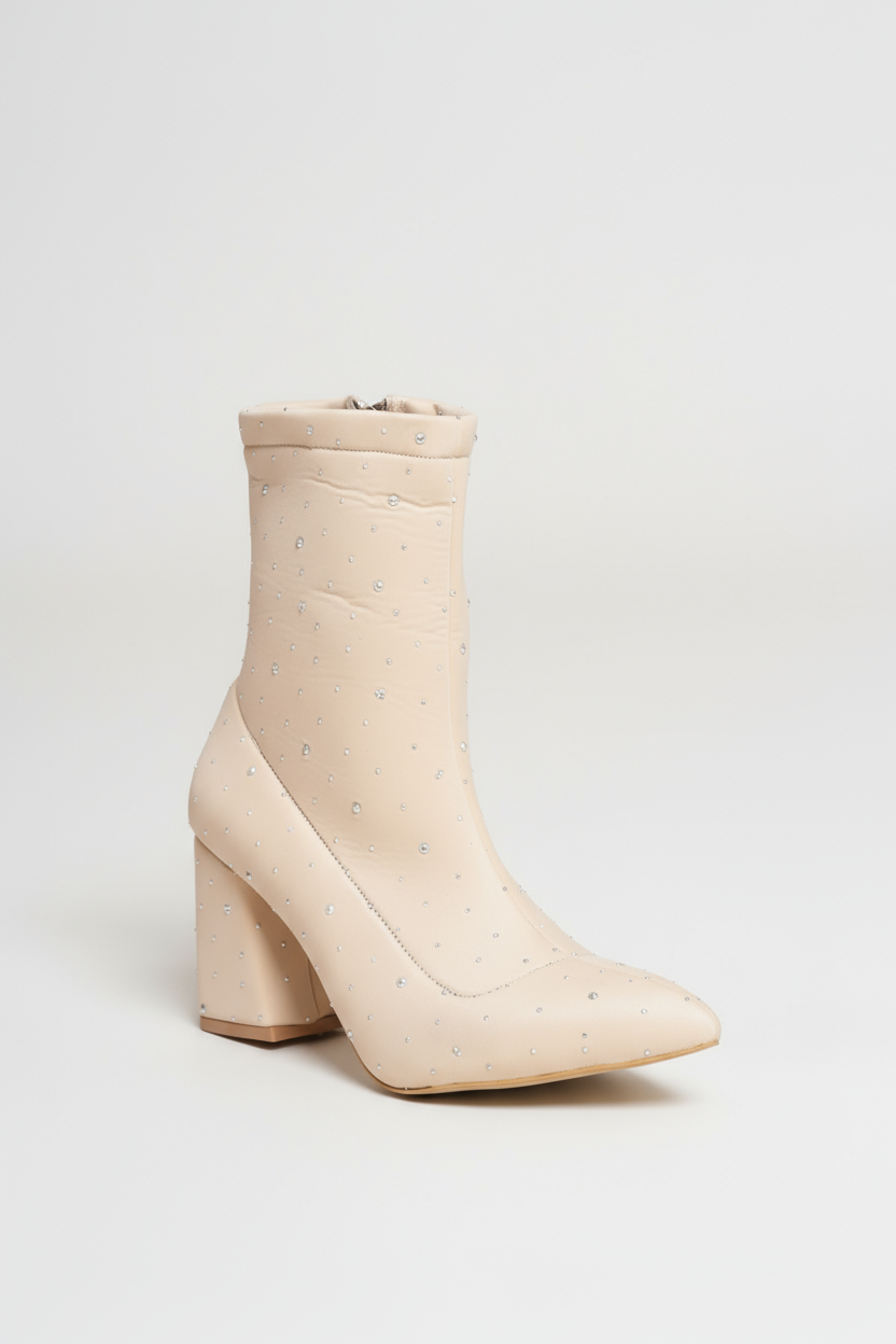 Brielfy Lumière Taş Detaylı Streç Topuklu Bot Bej