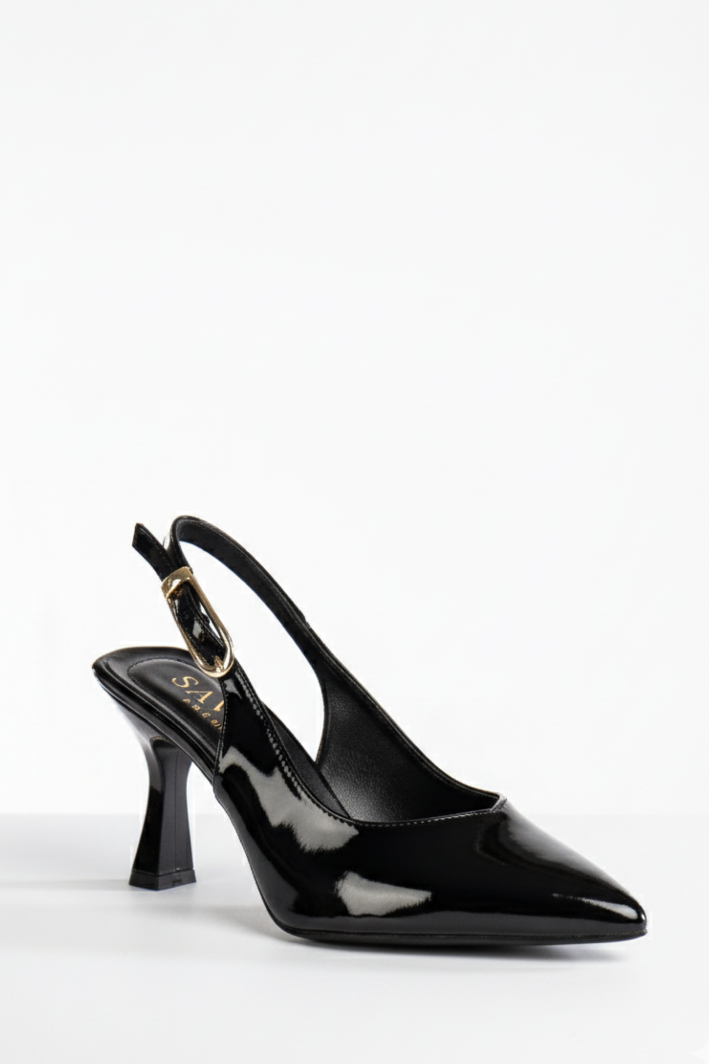 BRIELFY – Siyah Parlak Vernik Slingback İnce Burun Topuklu Ayakkabı – 9 cm